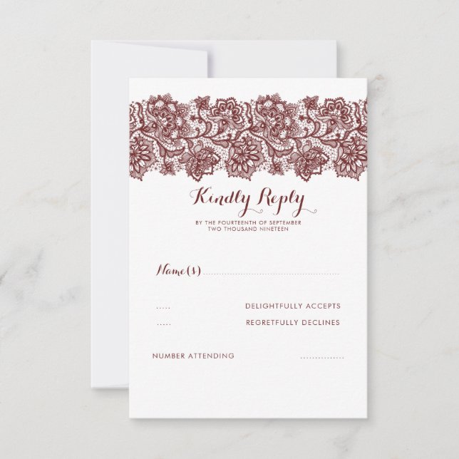 Burgundy Lace Wedding RSVP (Anverso)