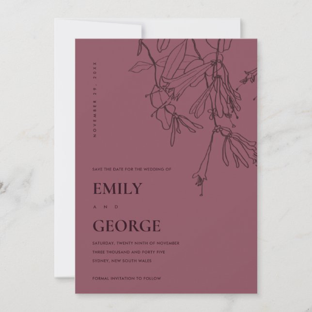 BURGUNDY LINE DRAWING FLORAL GUARDAR LA TARJETA DE (Anverso)