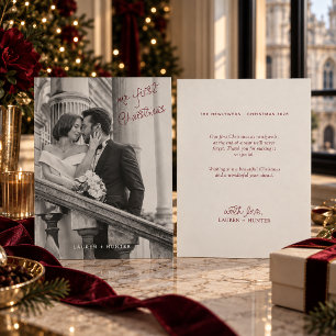 Burgundy Marfil Foto Primera Navidad Recién Casado