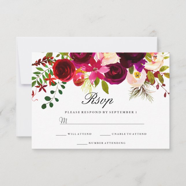 Burgundy Marsala Boda Floral RSVP (Anverso)