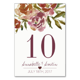 Burgundy Marsala Fall Boda Floral Tarjeta de mesa