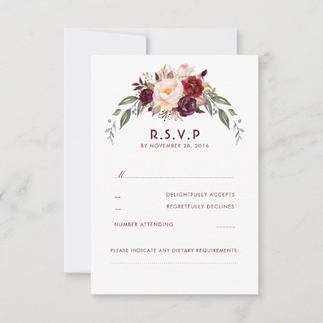 Burgundy Marsala Floral RSVP (Anverso)