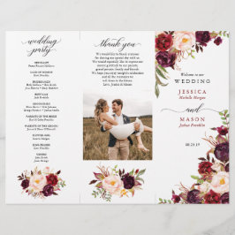 Burgundy Marsala Programa de Bodas Triple-Fold Fot