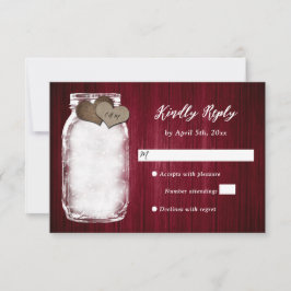 Burgundy Mason Jar Wood Lights Wedding RSVP Card