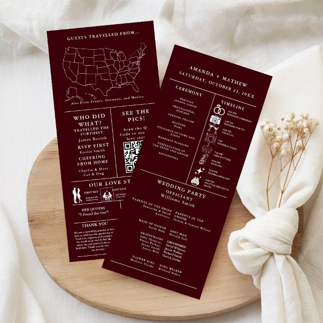 Burgundy Minimalist Wedding Infographic Program (Subido por el creador)