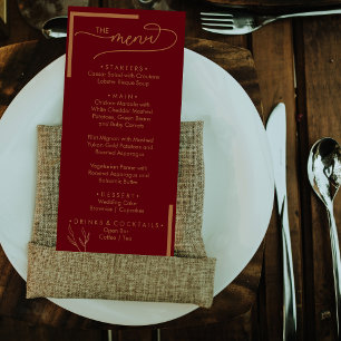 Burgundy moderno Monograma de hoja dorada Menú pla