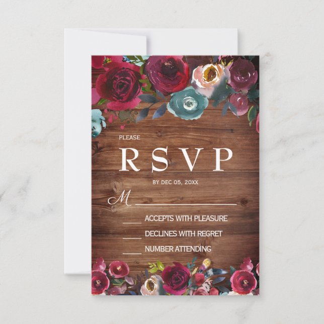 Burgundy País Marsala Rojo Marina Floral RSVP (Anverso)