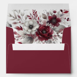 Burgundy Profundo Floral de Acuarela Gris Plateado