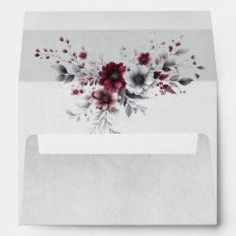 Burgundy Profundo Gris Plateado Acuarela Floral Pe