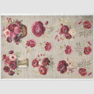 Burgundy Ranunculus vintage papel antiguo