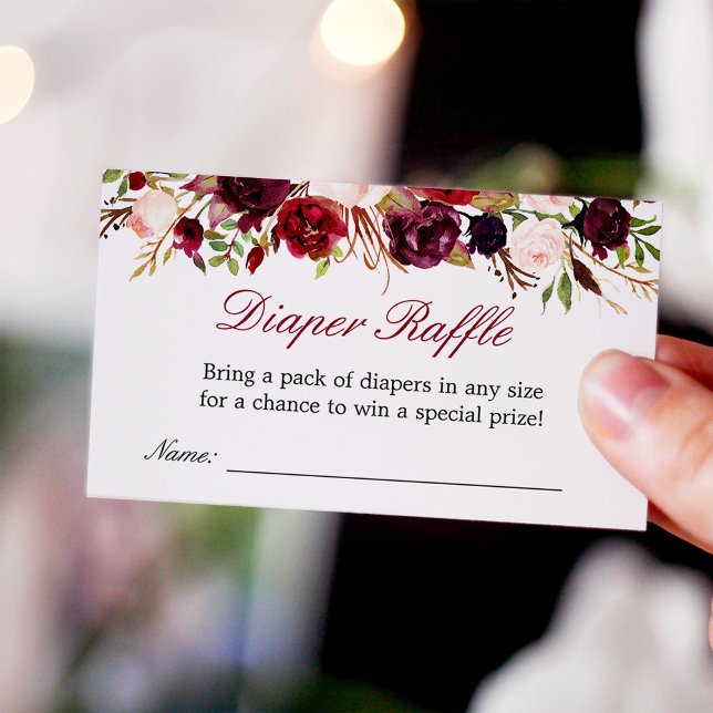 Burgundy Red Floral Baby Shower Diaper Raffle (Subido por el creador)