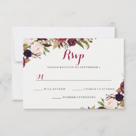 Burgundy Red Floral Fall Wedding RSVP