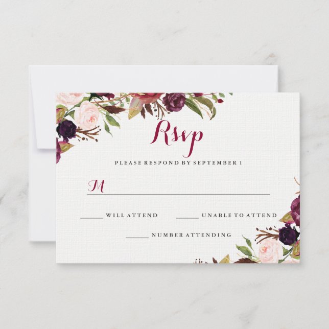 Burgundy Red Floral Fall Wedding RSVP (Anverso)