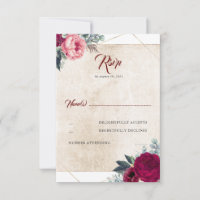 Burgundy Red Floral Fall Wedding RSVP
