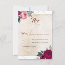 Burgundy Red Floral Fall Wedding RSVP