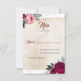 Burgundy Red Floral Fall Wedding RSVP