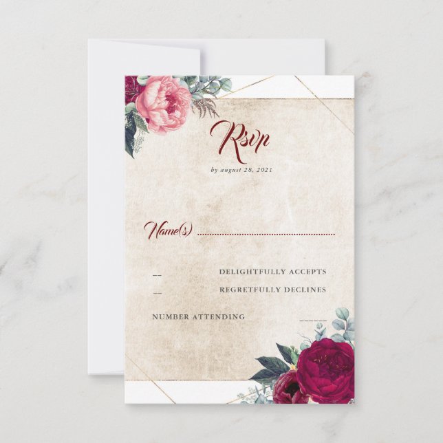 Burgundy Red Floral Fall Wedding RSVP (Anverso)