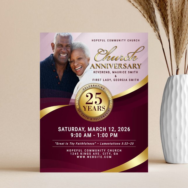 Burgundy Red & Gold Church Anniversary Flyer (Subido por el creador)