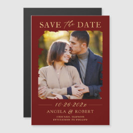 Burgundy Red Gold Photo Save the Date Magnet