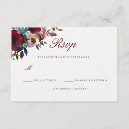 Burgundy Red Watercolor Floral Wedding RSVP
