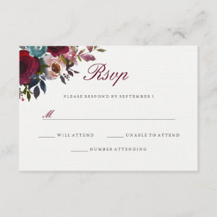 Burgundy Red Watercolor Floral Wedding RSVP