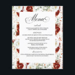 Burgundy Red White Floral Elegant Wedding Menu<br><div class="desc">White,  terracotta and burgundy red romantic flowers white menu cards</div>
