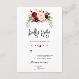 Burgundy Rojo Marsala Floral Lettering a mano RSVP