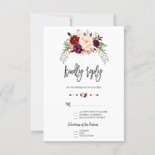 Burgundy Rojo Marsala Floral Lettering a mano RSVP