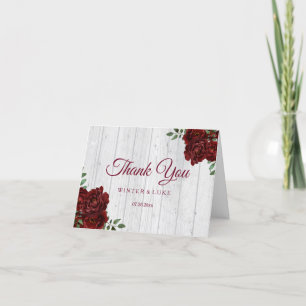 Burgundy Rosa Roja Rústica Boda Agradecimiento