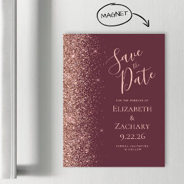 Burgundy Rose Gold Glitter Magnético Save the Date