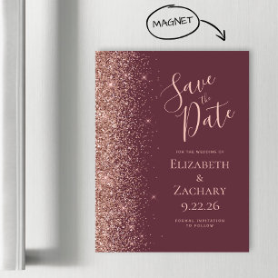 Burgundy Rose Gold Glitter Magnético Save the Date