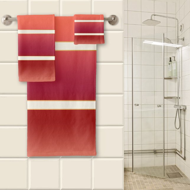 Burgundy Rose Gold Rayada  (A beautiful striped bathroom towel set in burgundy and ivory colors with tiny rose gold lines.)