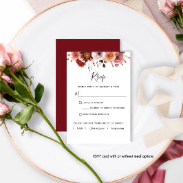 Burgundy Rubor Floral con/sin comida Tarjeta RSVP