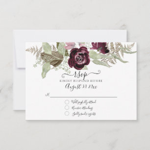 Burgundy Rubor Floral Elegant Sage Wedding RSVP