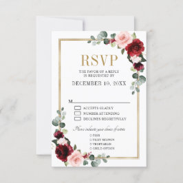 Burgundy Rubor Floral Moderno Geométrico RSVP