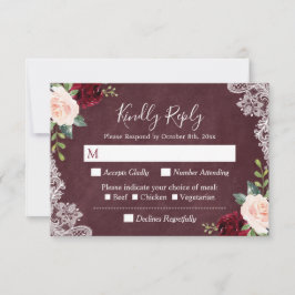 Burgundy Rubor Floral Paisley Lace Wedding RSVP