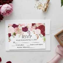 Burgundy Rubor Floral rosa RSVP boda acuarela