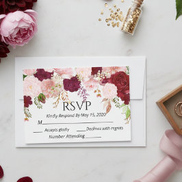 Burgundy Rubor Floral rosa RSVP boda acuarela