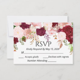 Burgundy Rubor Floral rosa RSVP boda acuarela