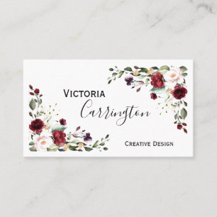 Burgundy Rubor Pink Floral moderna tarjeta de visi