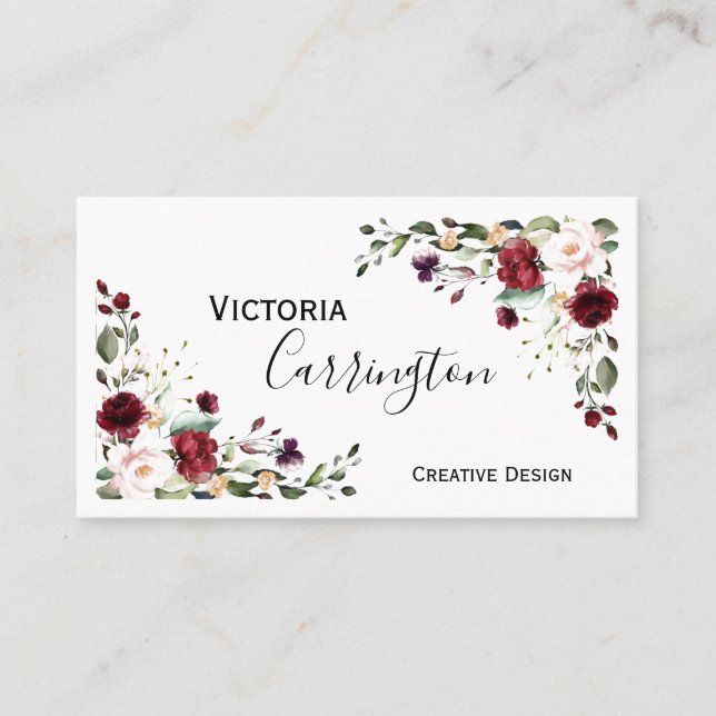 Burgundy Rubor Pink Floral moderna tarjeta de visi (Anverso)