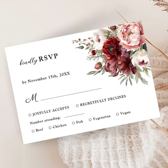 Burgundy Rubor Pink Rustic Floral Wedding RSVP (Subido por el creador)