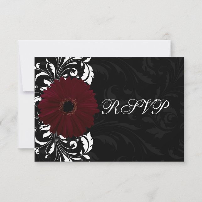 Burgundy Scroll Gerbera Daisy con Black RSVP (Anverso)