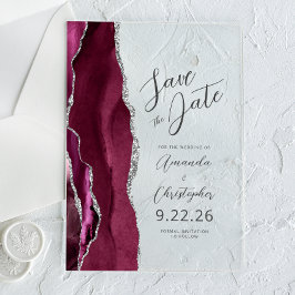 Burgundy Silver Agate Script Anuncio de Fecha