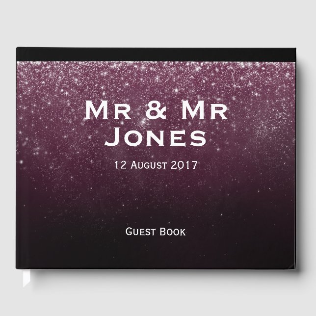 Burgundy Sparkle Libro de invitados Sr. y Sr. Boda (Anverso)
