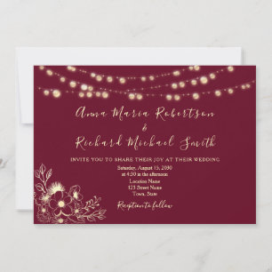 Burgundy String Lights Boda Invitación al código Q