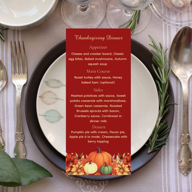Burgundy Thankful Message Thanksgiving Dinner Menu (Subido por el creador)