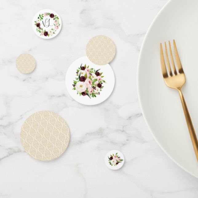 Burgundy Watercolor Floral Baby Shower Confetti (Grupo)