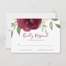 Burgundy Watercolor Floral Wedding RSVP