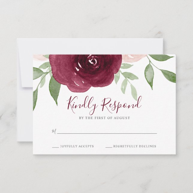 Burgundy Watercolor Floral Wedding RSVP (Anverso)